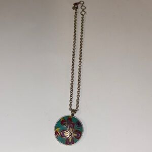 Lucky Brand Vintage-Style Floral Enamel Double Sided Pendant-Necklace